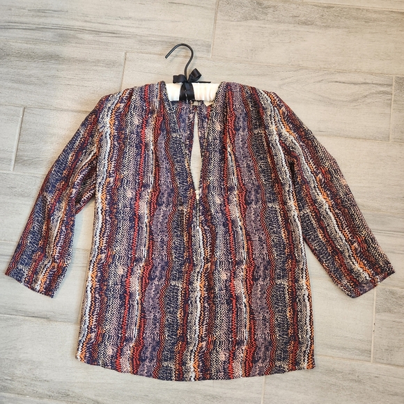 Sandro blouse 4 red purple stripes abstract 100% silk top luxury Made in France - Picture 1 of 14